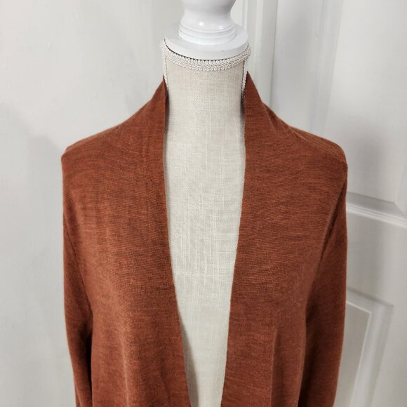Eileen Fisher Cardigan Womens 2X Rust Merino Wool Open Thin Fine Neutral Boho - Picture 2 of 12